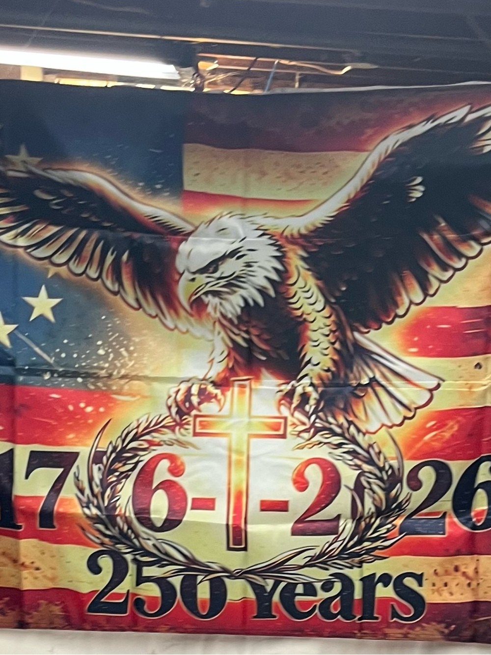 250th anniversary US flag 3’ x 5’ American Eagle and cross semiquincentennial